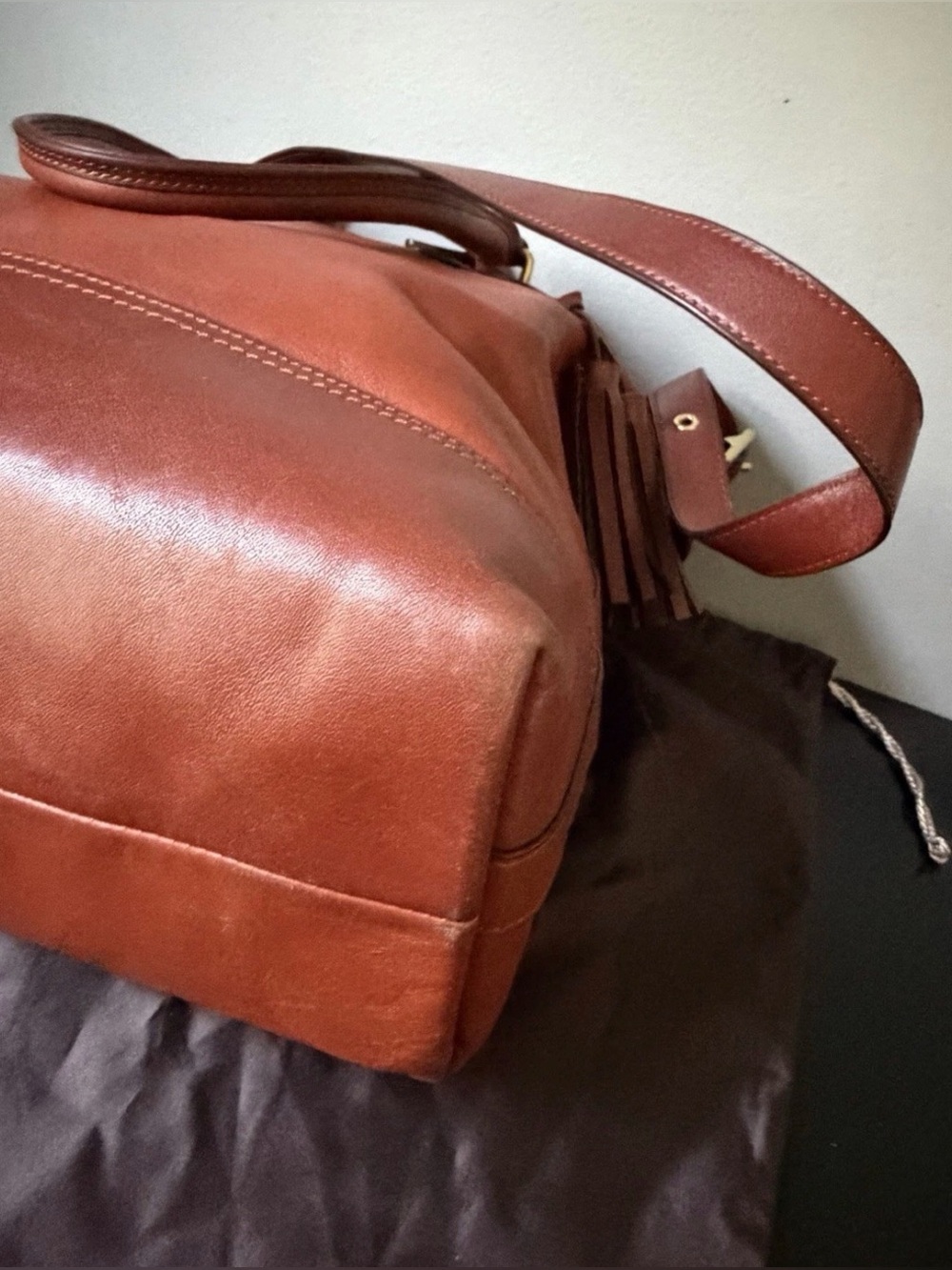 COACH Cognac Leather Legacy Rory North South Shoulder Bag/ Brass/ Match Wristlet - Picture 14 of 16